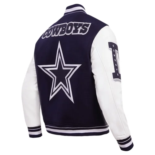 Dallas Cowboys Mashup Wool & Leather Navy/White Varsity Jacket - Image 3