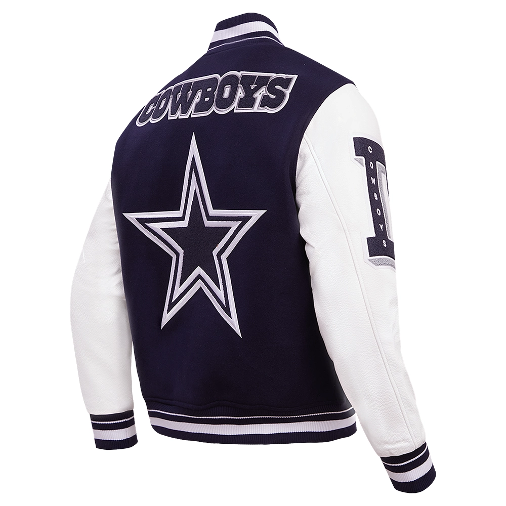 Dallas Cowboys Mashup Wool & Leather Navy/White Varsity Jacket - Image 3