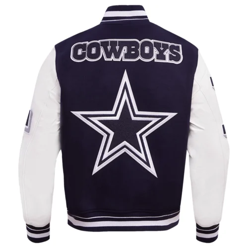 Dallas Cowboys Mashup Wool & Leather Navy/White Varsity Jacket - Image 4