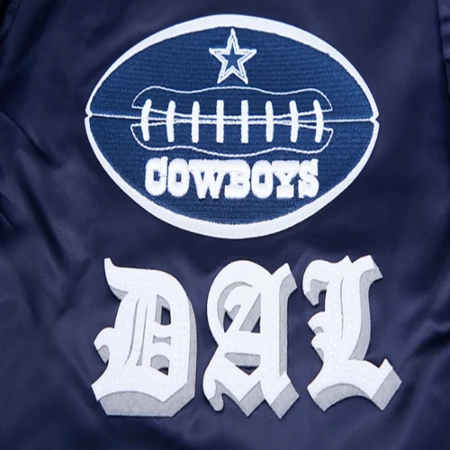 Dallas Cowboys Old English Full-Snap Satin Navy Varsity Jacket - Image 7