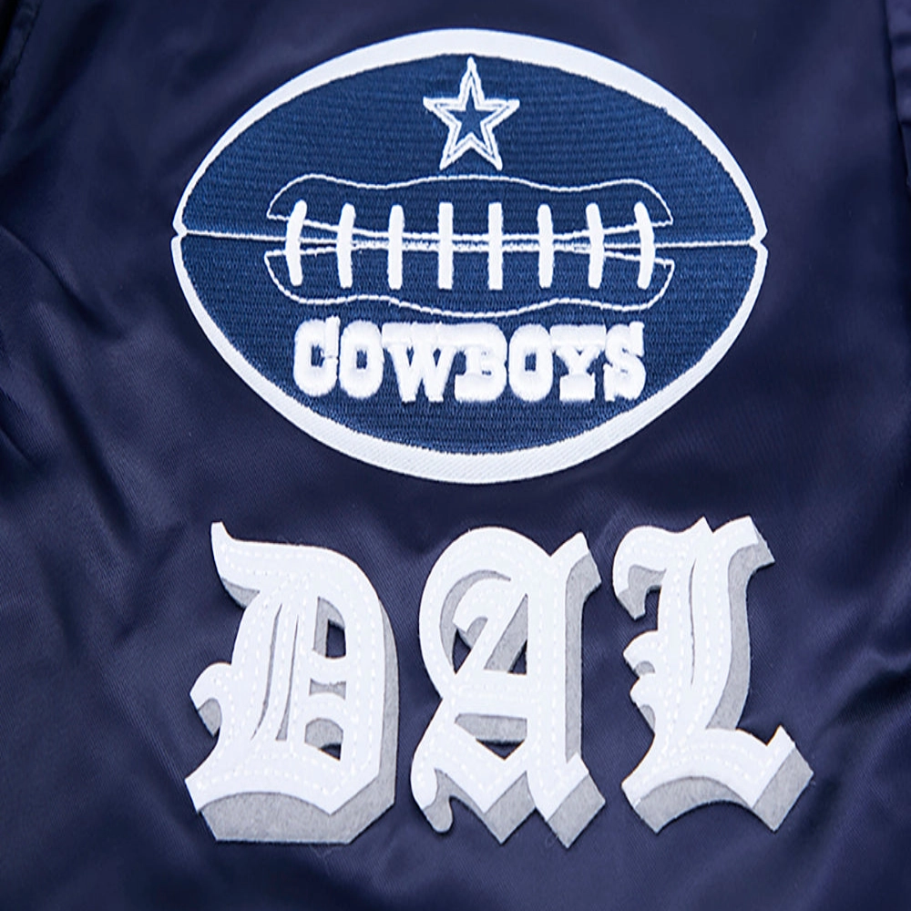 Dallas Cowboys Old English Full-Snap Satin Navy Varsity Jacket - Image 7