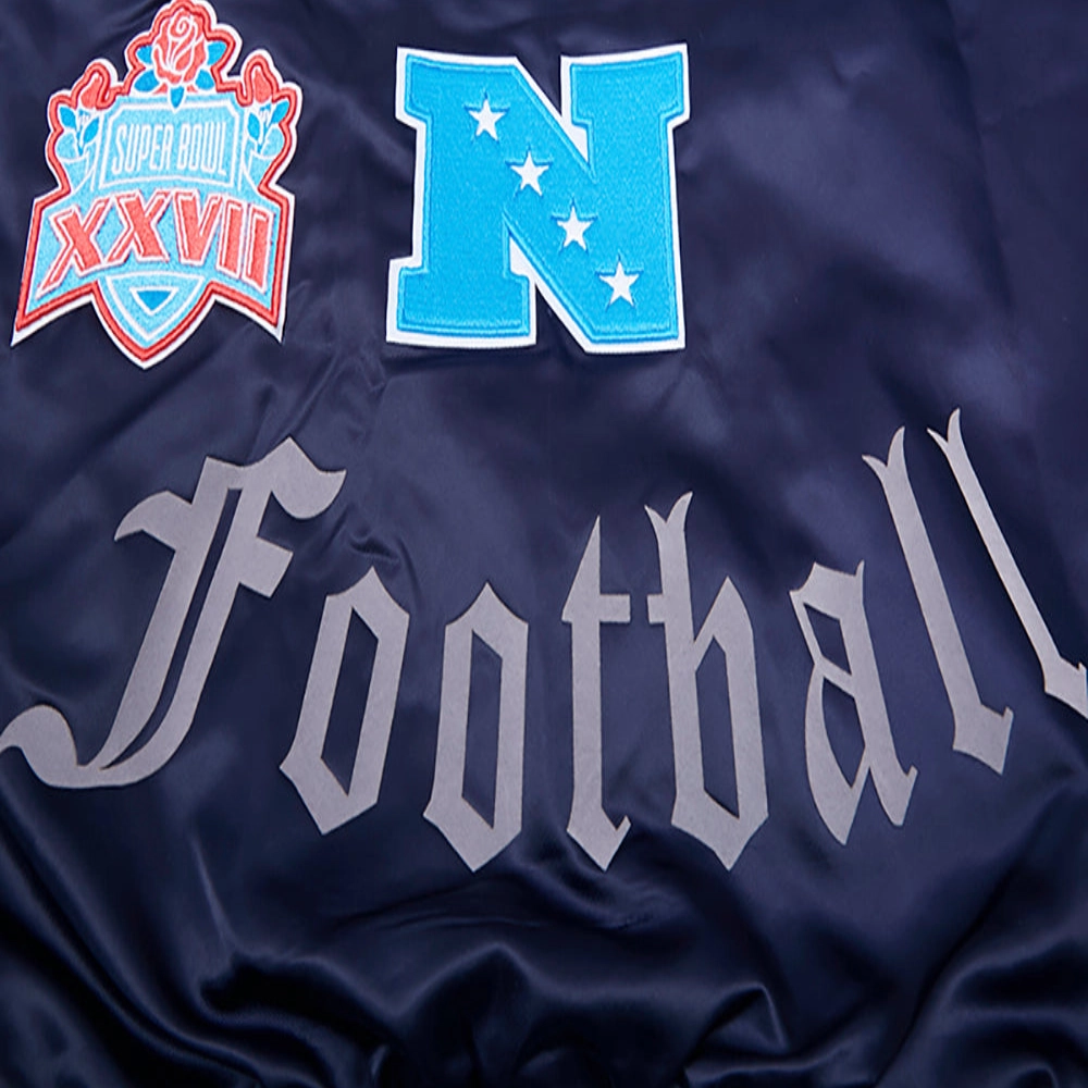 Dallas Cowboys Old English Full-Snap Satin Navy Varsity Jacket - Image 6