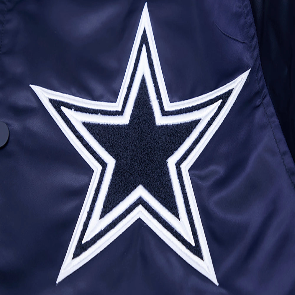 Dallas Cowboys Old English Full-Snap Satin Navy Varsity Jacket - Image 5