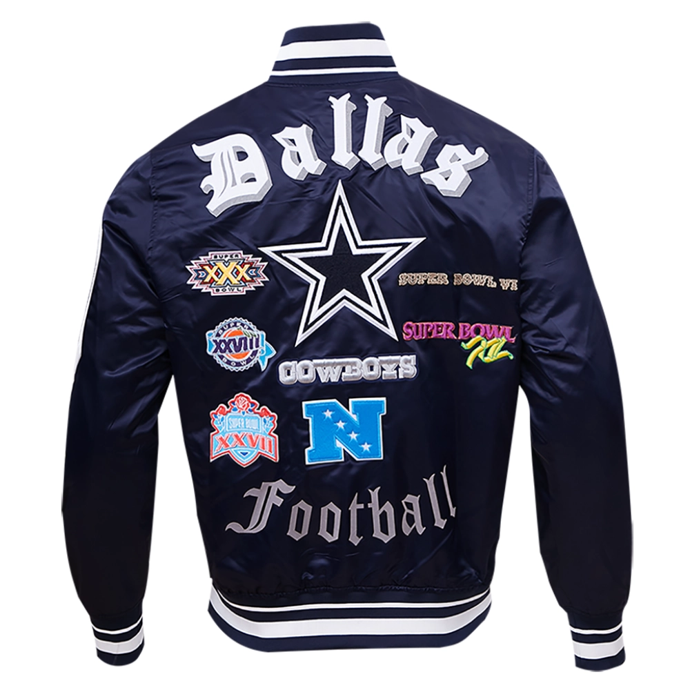 Dallas Cowboys Old English Full-Snap Satin Navy Varsity Jacket - Image 4