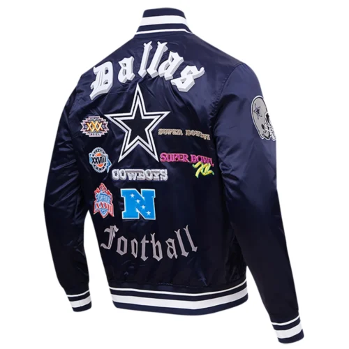 Dallas Cowboys Old English Full-Snap Satin Navy Varsity Jacket - Image 3