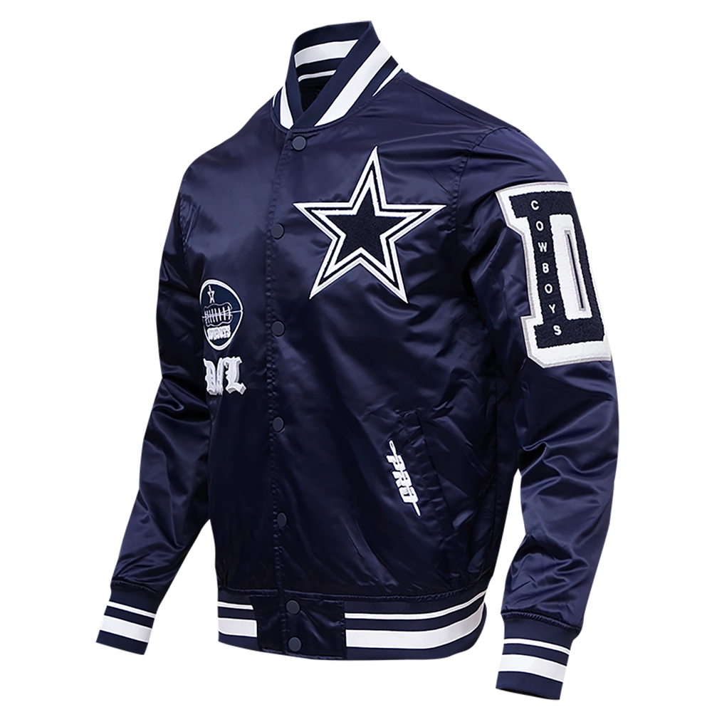 Dallas Cowboys Old English Full-Snap Satin Navy Varsity Jacket - Image 2