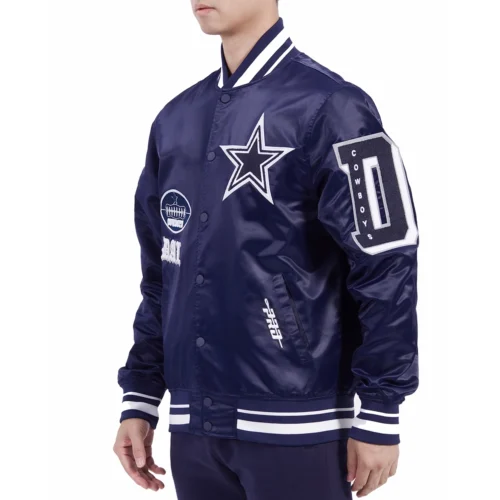 Dallas Cowboys Old English Rib Satin Navy Jacket - Image 3