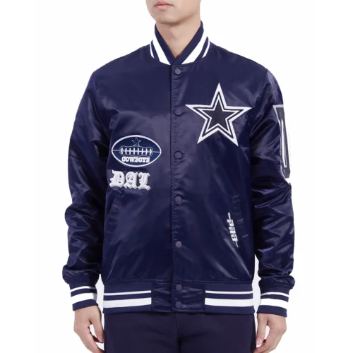 Dallas Cowboys Old English Rib Satin Navy Jacket