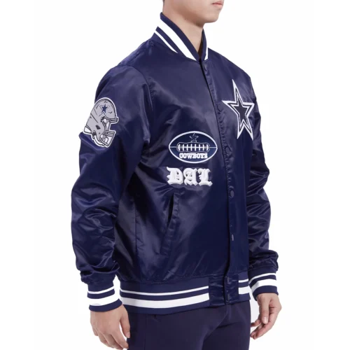 Dallas Cowboys Old English Rib Satin Navy Jacket - Image 4