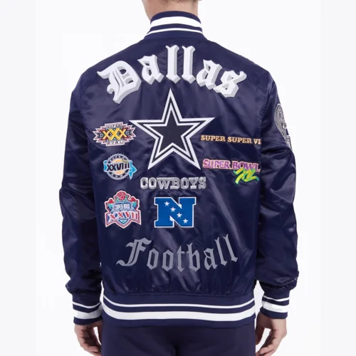Dallas Cowboys Old English Rib Satin Navy Jacket - Image 5