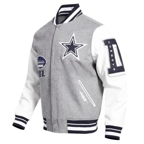 Alternative view of Dallas Cowboys Old English Wool & Leather Gray/White Varsity Jacket