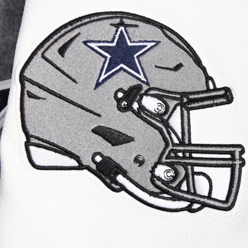 Dallas Cowboys Old English Wool & Leather Gray/White Varsity Jacket - Image 8