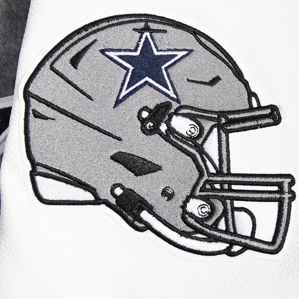 Dallas Cowboys Old English Wool & Leather Gray/White Varsity Jacket - Image 8