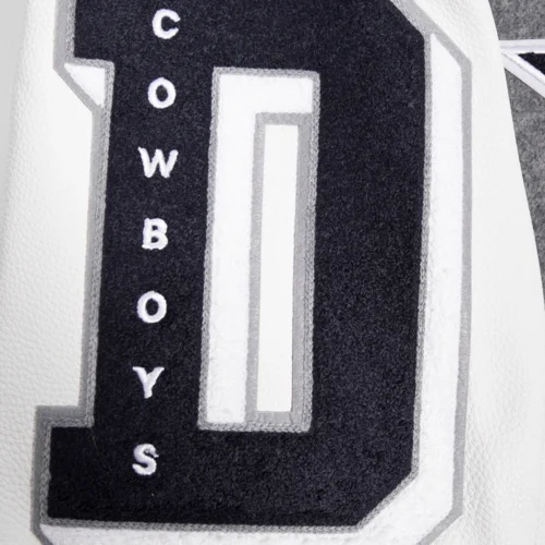 Dallas Cowboys Old English Wool & Leather Gray/White Varsity Jacket - Image 7