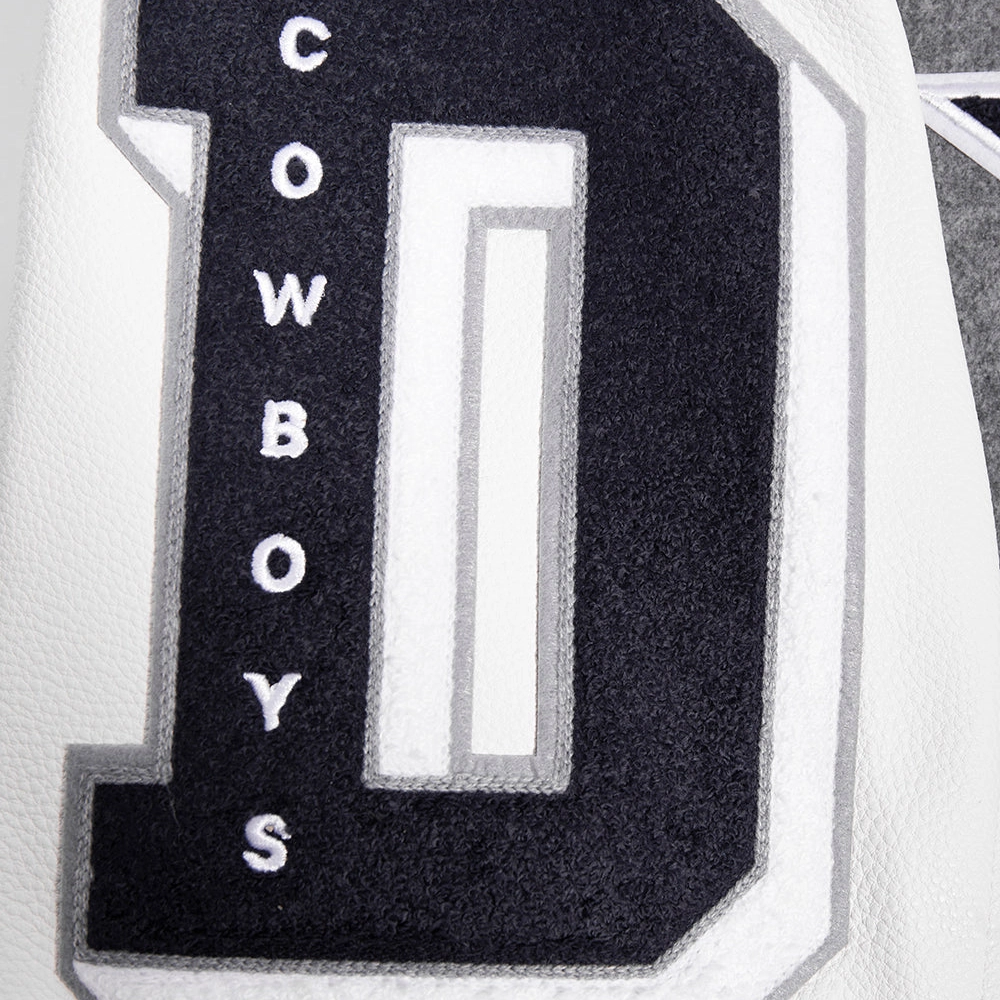 Dallas Cowboys Old English Wool & Leather Gray/White Varsity Jacket - Image 7