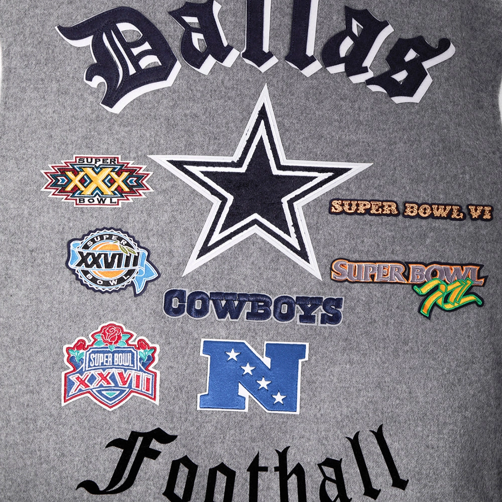 Dallas Cowboys Old English Wool & Leather Gray/White Varsity Jacket - Image 5
