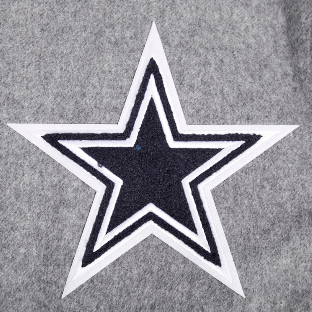 Dallas Cowboys Old English Wool & Leather Gray/White Varsity Jacket - Image 6