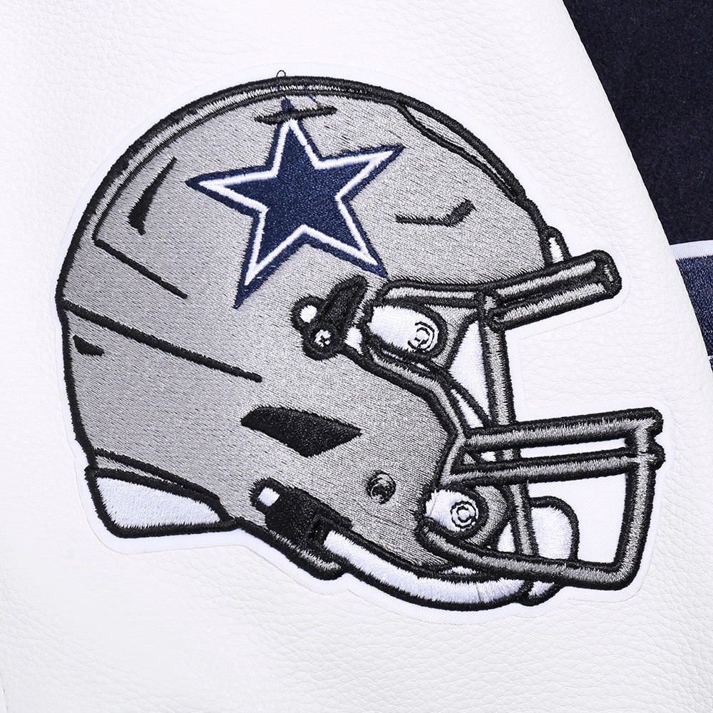 Dallas Cowboys Old English Wool & Leather Navy/White Varsity Jacket - Image 5