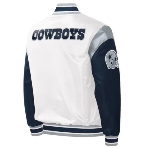 Alternative view of Dallas Cowboys Pitch Full-Snap Satin White/Navy Varsity Jacket