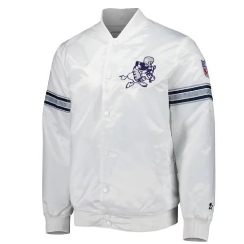 Dallas Cowboys Power Forward Full-Snap Satin White Varsity Jacket