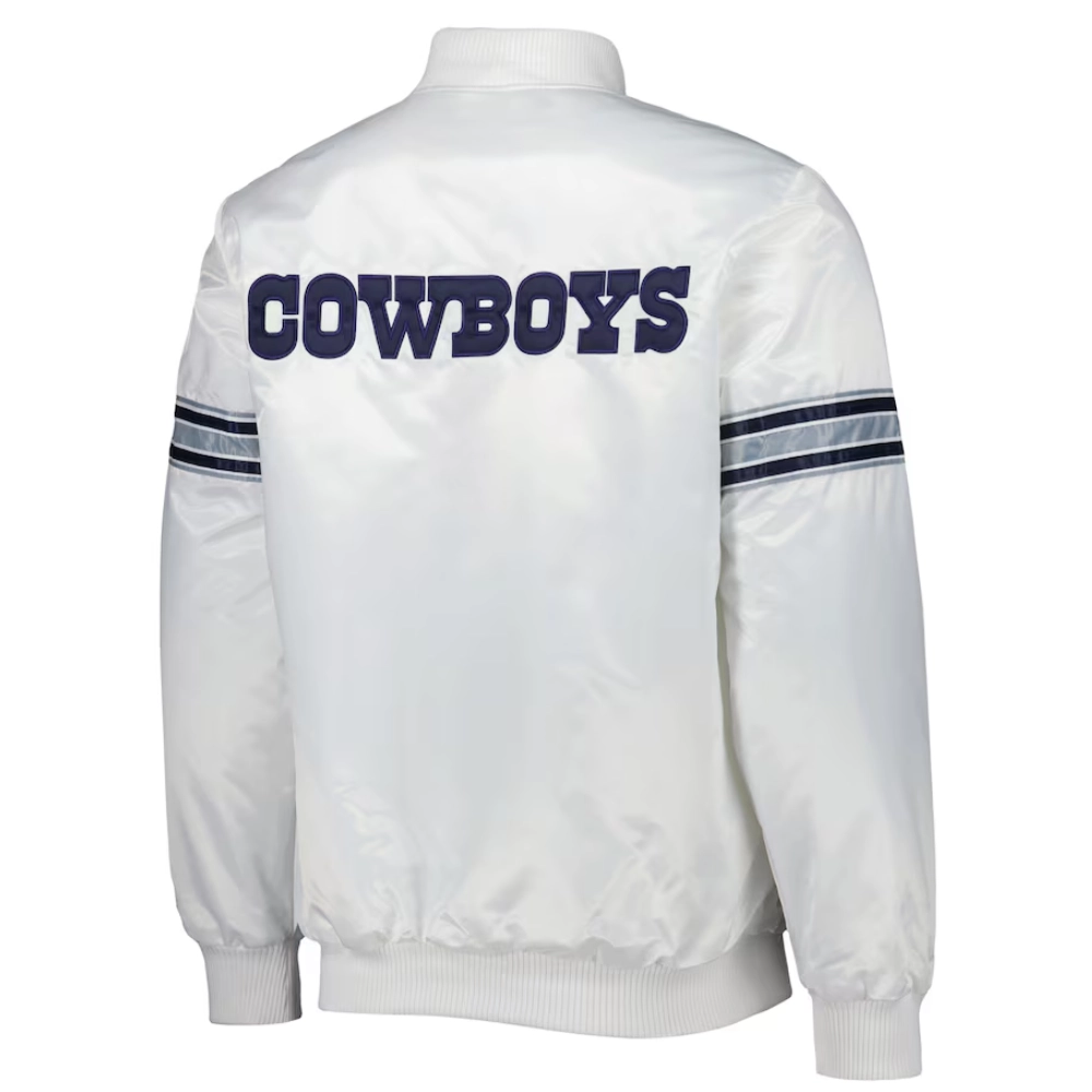 Dallas Cowboys Power Forward Full-Snap Satin White Varsity Jacket - Image 2