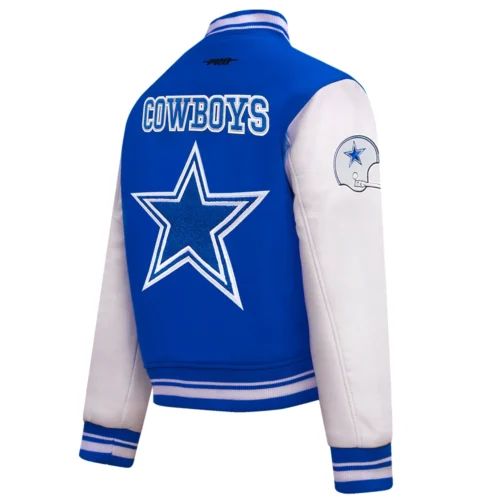 Dallas Cowboys Retro Classic Women's Wool & Leather Blue/White Varsity Jacket - Image 3