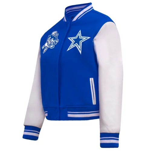 Alternative view of Dallas Cowboys Retro Classic Women's Wool & Leather Blue/White Varsity Jacket