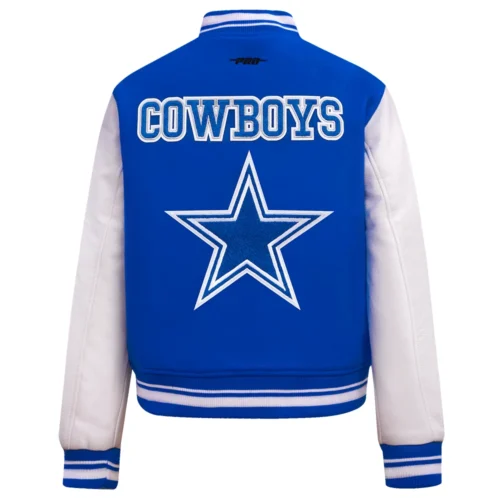 Dallas Cowboys Retro Classic Women's Wool & Leather Blue/White Varsity Jacket - Image 4