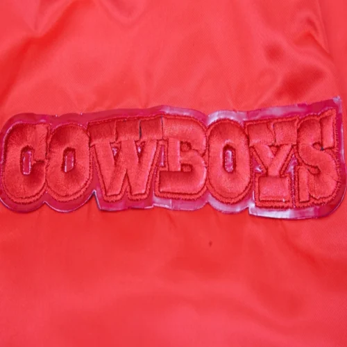 Dallas Cowboys Triple Red Full-Snap Satin Red Varsity Jacket - Image 6