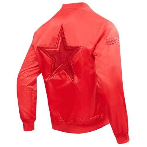 Dallas Cowboys Triple Red Full-Snap Satin Red Varsity Jacket - Image 3