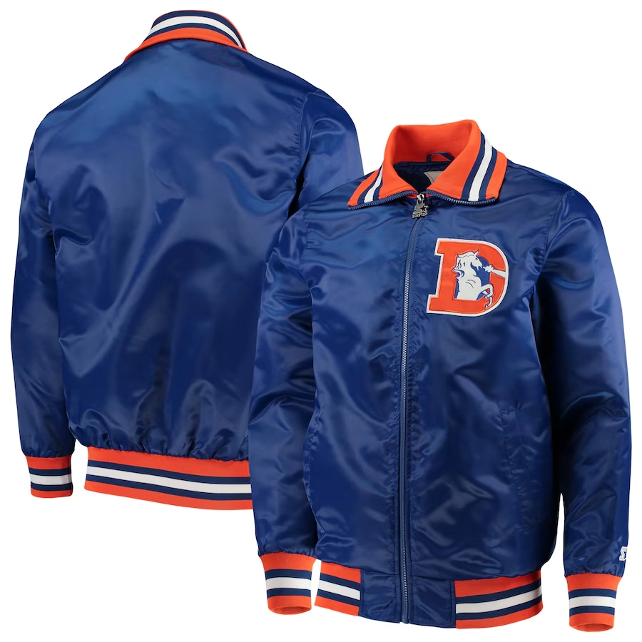 Denver Broncos The Captain Satin Blue Varsity Jacket - Image 3