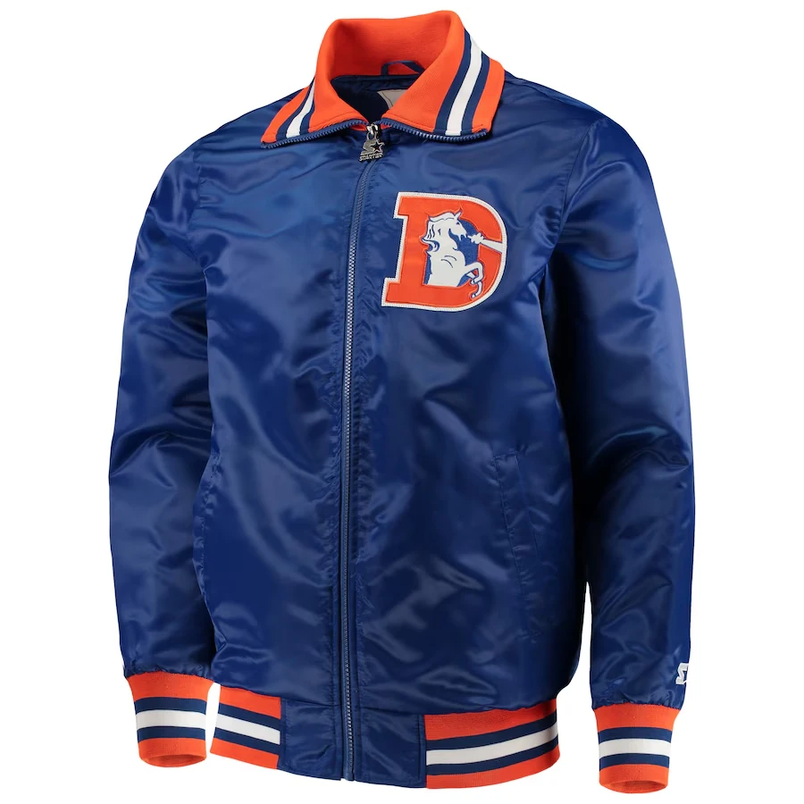 Denver Broncos The Captain Satin Blue Varsity Jacket