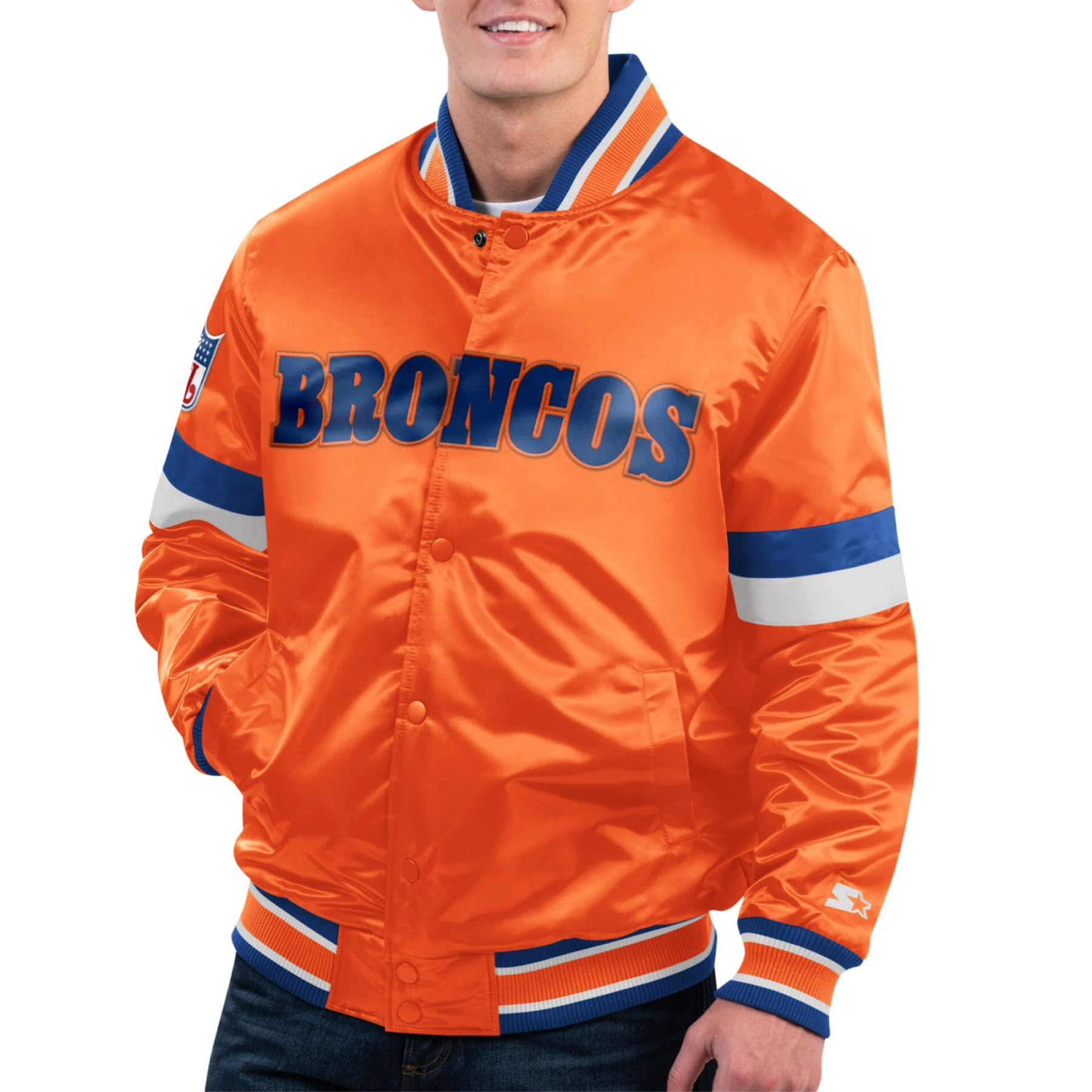 Denver Broncos Gridiron Classics Home Game Satin Orange Varsity Jacket