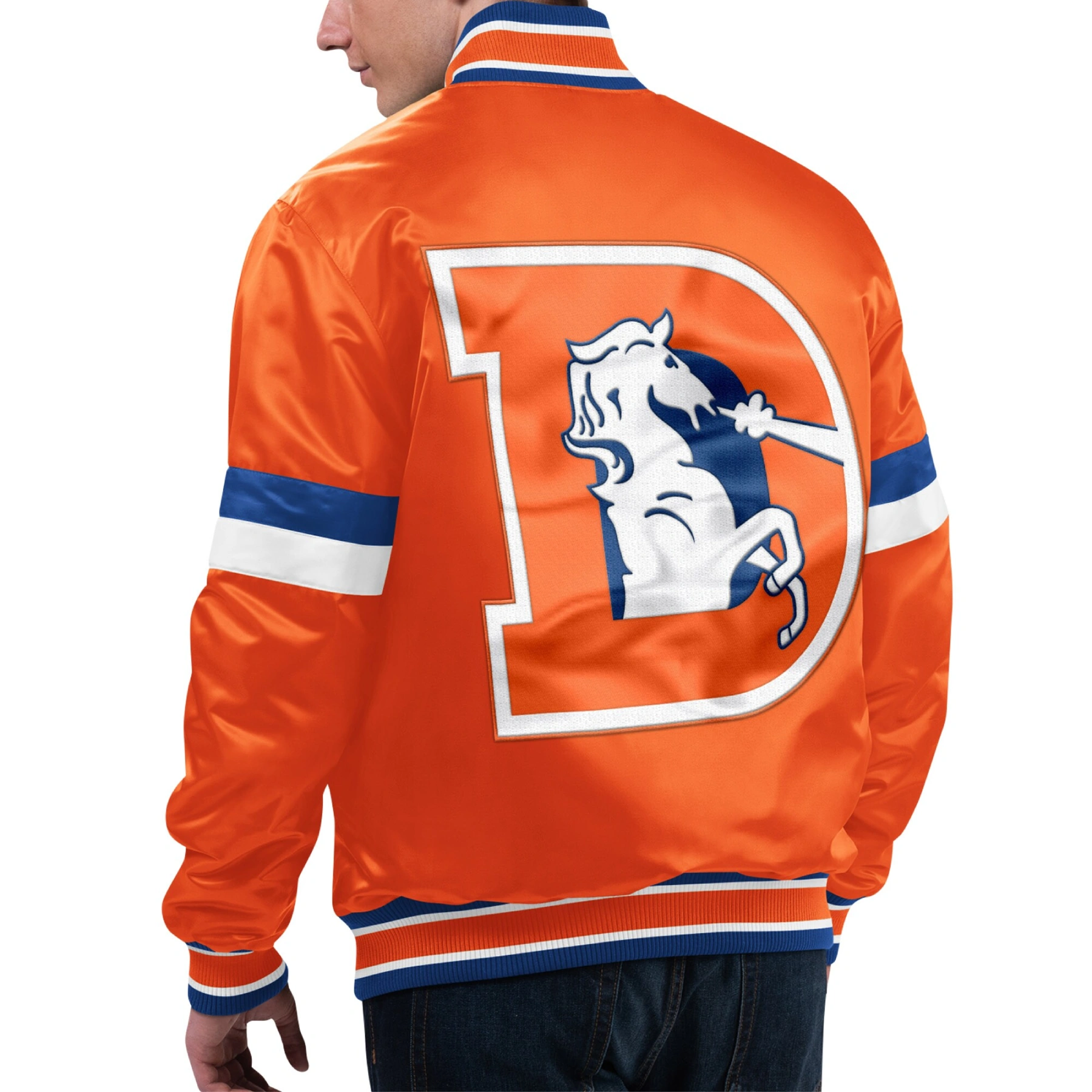 Denver Broncos Gridiron Classics Home Game Satin Orange Varsity Jacket - Image 2