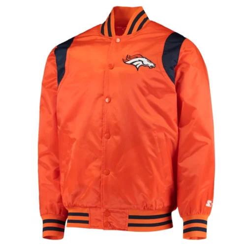 Denver Broncos Prime Time Full-Snap Satin Orange Varsity Jacket