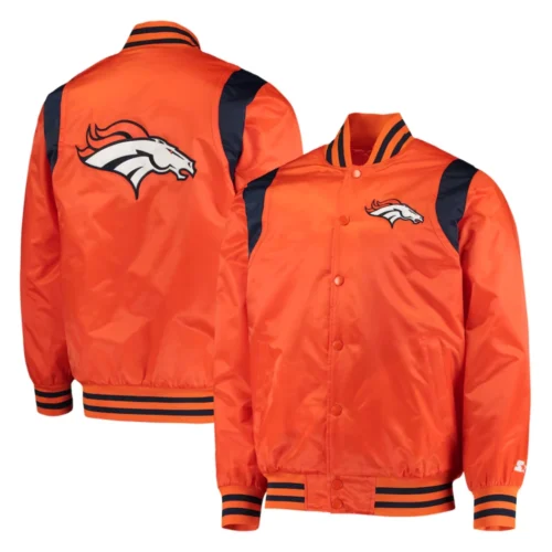 Denver Broncos Prime Time Full-Snap Satin Orange Varsity Jacket - Image 4