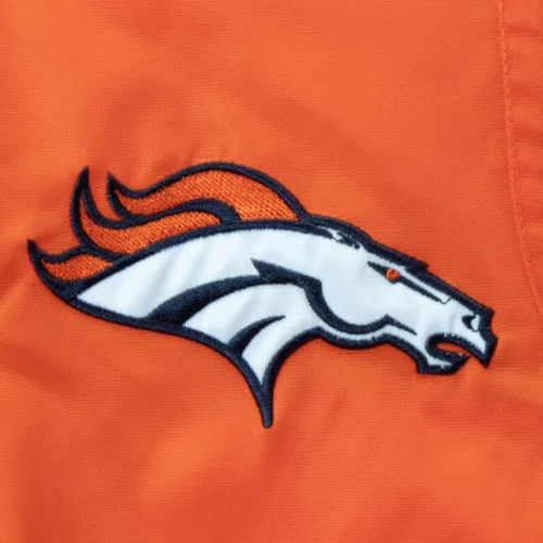Denver Broncos Prime Time Full-Snap Satin Orange Varsity Jacket - Image 3