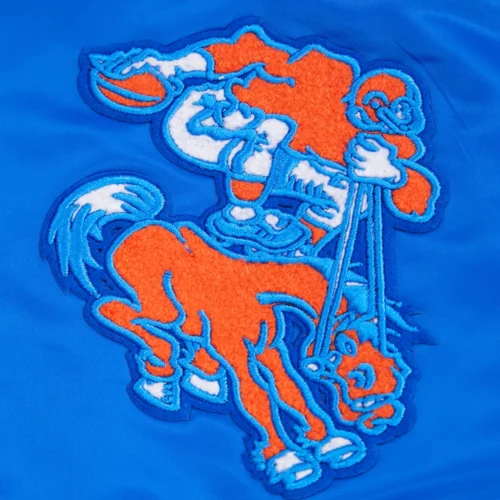 Denver Broncos Retro Classic Full-Snap Satin Blue Varsity Jacket - Image 6