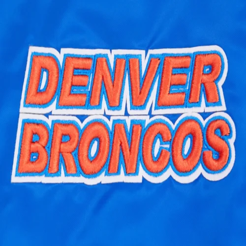 Denver Broncos Retro Classic Full-Snap Satin Blue Varsity Jacket - Image 5