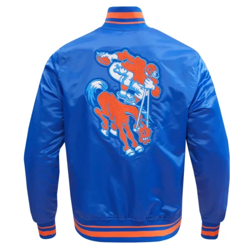 Denver Broncos Retro Classic Full-Snap Satin Blue Varsity Jacket - Image 4