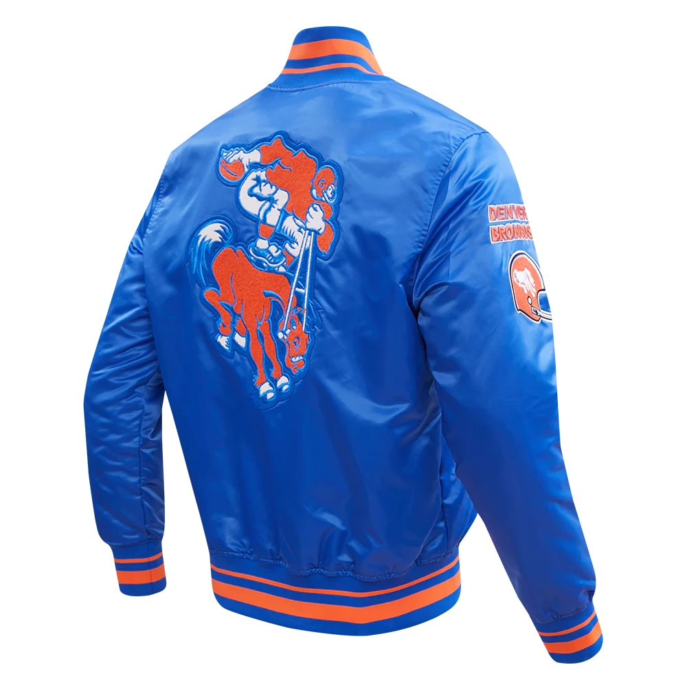 Denver Broncos Retro Classic Full-Snap Satin Blue Varsity Jacket - Image 3