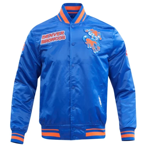Denver Broncos Retro Classic Full-Snap Satin Blue Varsity Jacket