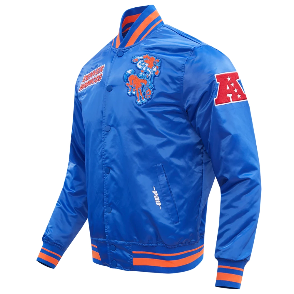 Denver Broncos Retro Classic Full-Snap Satin Blue Varsity Jacket - Image 2