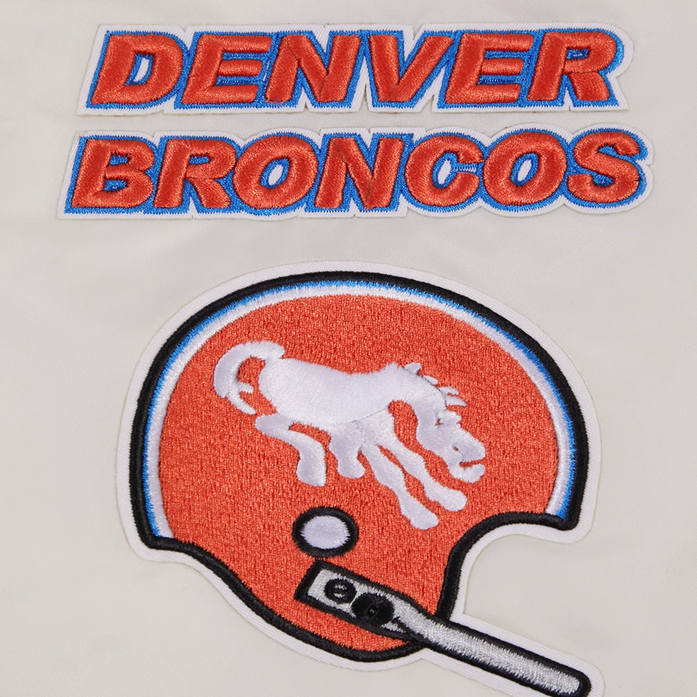 Denver Broncos Retro Classic Full-Snap Satin White Varsity Jacket - Image 5