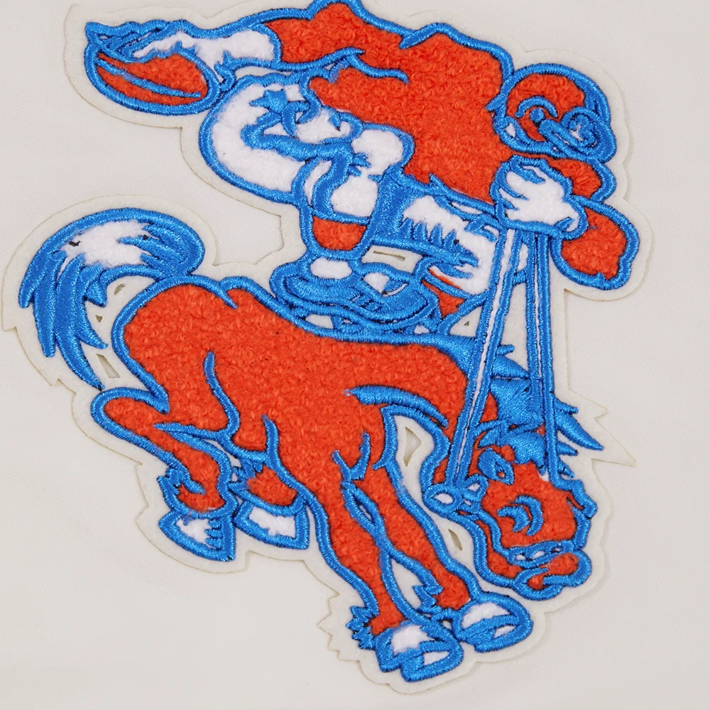 Denver Broncos Retro Classic Full-Snap Satin White Varsity Jacket - Image 8