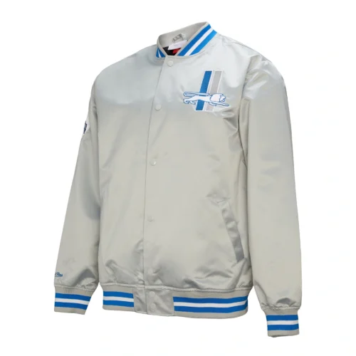 Detroit Lions Double Down Gray Satin Varsity Jacket