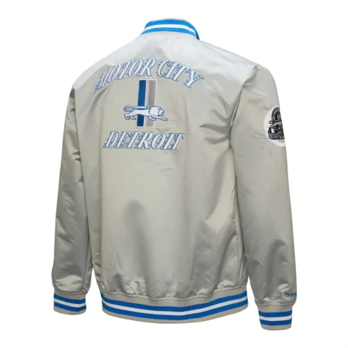 Alternative view of Detroit Lions Double Down Gray Satin Varsity Jacket