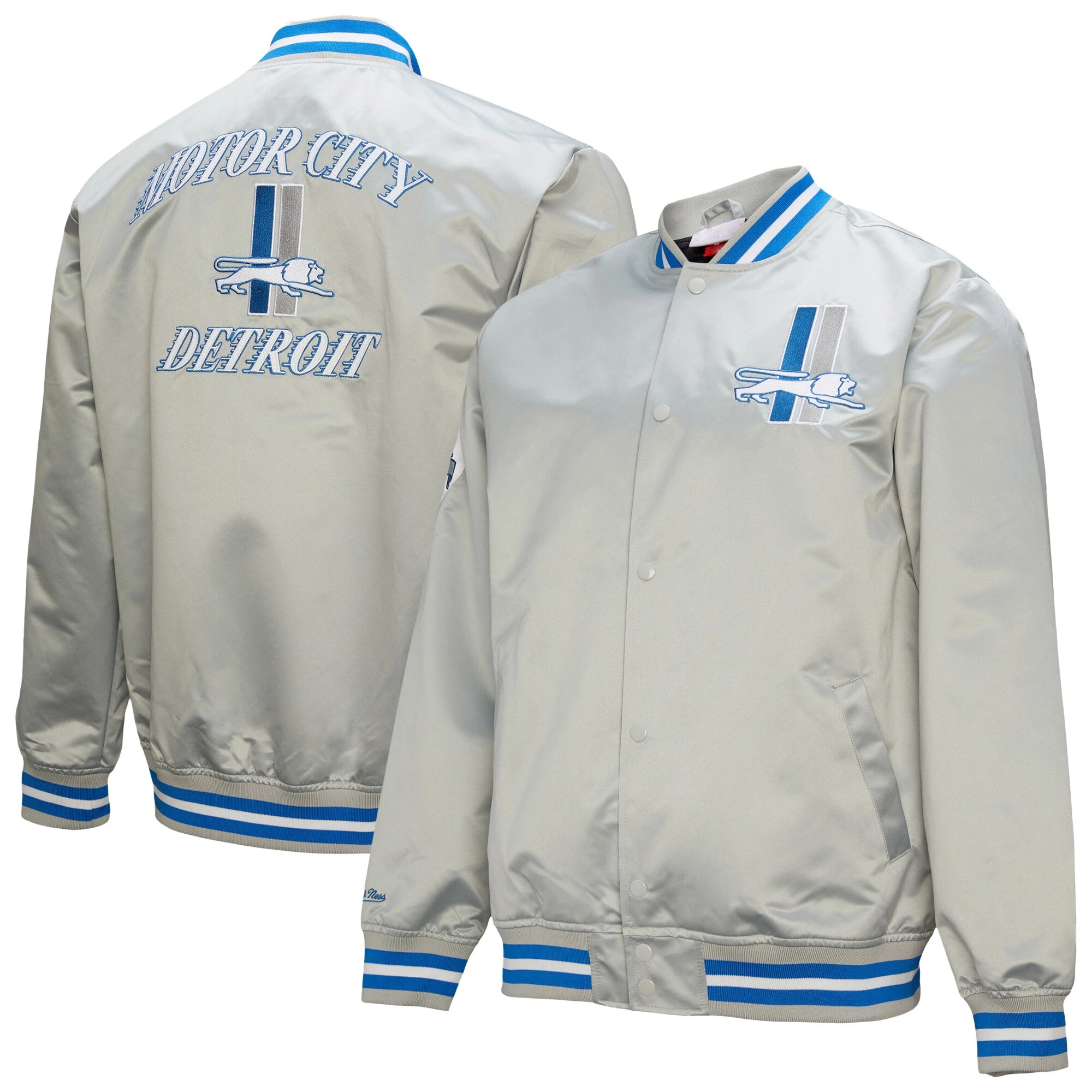 Detroit Lions Double Down Gray Satin Varsity Jacket - Image 6