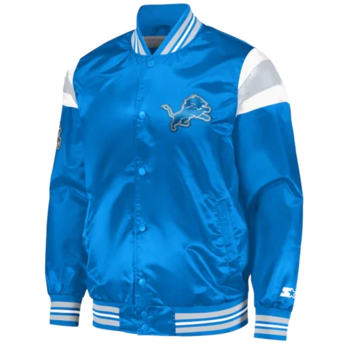 Detroit Lions Full-Snap Blue Satin Varsity Jacket