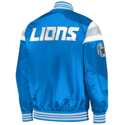 Alternative view of Detroit Lions Full-Snap Blue Satin Varsity Jacket